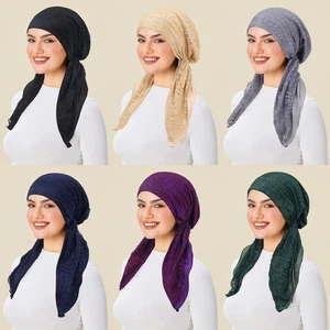 Mujer Envoltura para la Cabeza Turbante Gorra Musulmana Encaje Suave Elasticidad Cola Larga Gorro Bufanda - Imagen 1 de 24