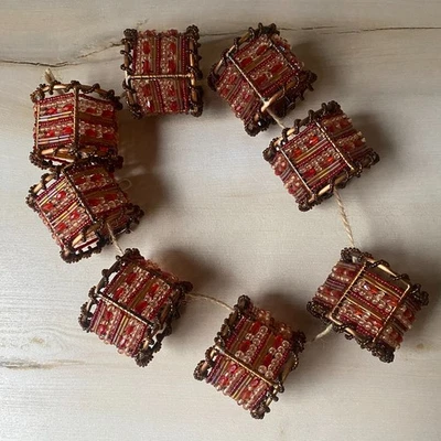 8 servilleteros de cuentas de semillas de vidrio de cobre Pier 1 Marroquí rojo ámbar boho vacaciones Foto 1 de 4