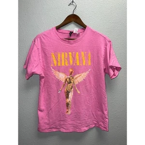 Nirvana Band Shirt Pink Graphic Tee Top Divided H&M Reprint Retro Small - Picture 1 of 8
