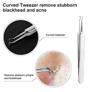 ✅ Comedone Extractor Curved Tweezer Blackhead Acne Removal Tool Stainless Steel - Picture 1 of 16