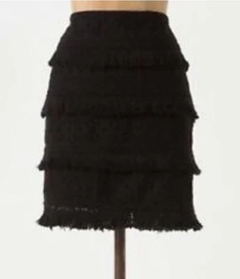 Saia lápis Anthropologie HD em Paris franja em camadas ilhós-mistura de linho-preto-10 - Imagem 1 de 4