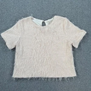 Hayden Girls Fringe Tweed Short Sleeve Top Size Large Textured Cream - Picture 1 of 7