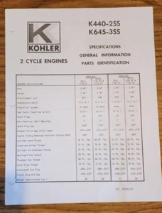 Genuine Alouette Kohler Snowmobile Engine Parts List Manual K440-2SS K645-3SS - Bild 1 von 4