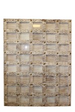 Rustic White Wash Picture Frame Hand Carved Wooden Wall Hanging Brass Medallions