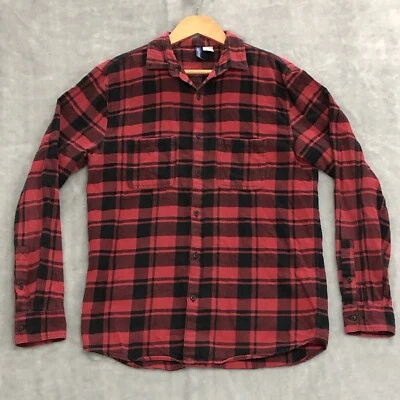 H&M Divided Flannel Shirt Men S Red Black Plaid Long Sleeve Button Up Cotton EUC - Image 1 of 4