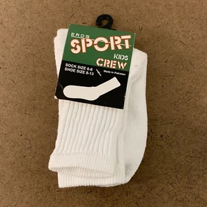 Eros Sport Kids Shoe Size 8-13 White Crew Socks 1 Pair NWT - Picture 1 of 4