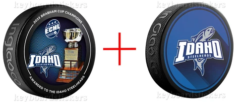 2023 ECHL Idaho Steelheads Souvenir 2 Hockey Puck PKG - Brabham Cup Champions Cover