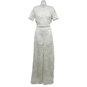 Asos Crochet Lace Jumpsuit 4 Short Sleeve Wide Leg Round Neck Womens White - Picture 1 of 7