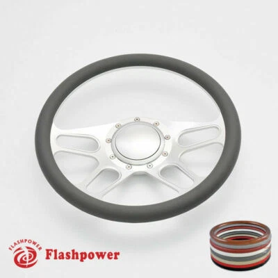 Volante de 15,5" Satin Billet gris claro medio envoltorio Buick Chevy con bocina Foto 1 de 4