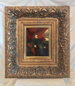 Oil Painting On Board, Signed, ENGLISH PORTRAIT DUKE LORD RED Gold Frame 23 X 21 - Picture 1 of 9