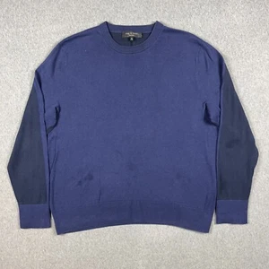 Rag & Bone Sweater Mens XL Colorblock Blue Pullover Cotton Silk Cashmere READ - Picture 1 of 11