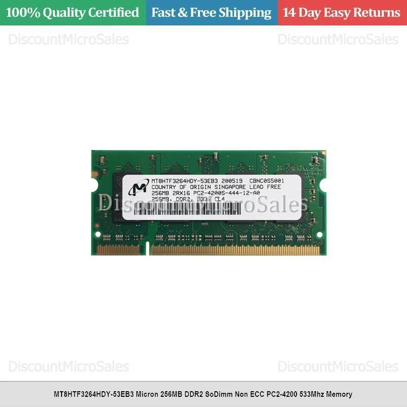MT8HTF3264HDY-53EB3 Micron 256MB DDR2 SoDimm No ECC PC2-4200 533Mhz Memoria Foto 1 de 1