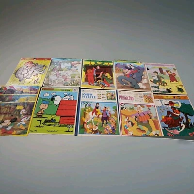 WALT DISNEY PUZZLE BUNDLE 1970's FLINTSTONES PEANUTS MICKEY MOUSE 12 Puzzles  - Image 1 of 4