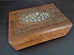 Wooden Bible Box With Carved Flower Design  - Picture 1 of 6