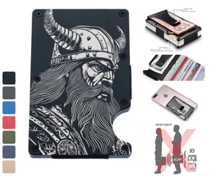 Genial Guerrero Vikingo Grabado RFID Bloqueo Clip de Dinero Aluminio Portatarjetas de Crédito - Imagen 1 de 9