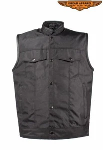 Men's Motorcycle Textile Vest with Button-Snap Front Closure & Rounded Collar - Picture 1 of 9