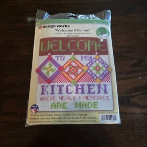 Design Works Plastic Canvas Yarn Kit Welcome Kitchen #2123 Wall Decor w/Magnets - Picture 1 of 4