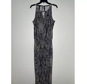INC Womens Gray & Black Paisley Sleeveless Beaded Jersey Jumpsuit Size L Pockets - Picture 1 of 9