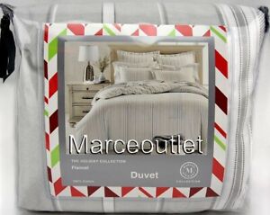 Martha Stewart Holiday Collection Winter Stripe Flannel KING Duvet Gray