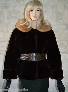 Chaqueta de Piel de Oveja y Visón Marrón De Colección Años 50 Rica Marrón Oscuro Piel Genuina M - Imagen 1 de 12