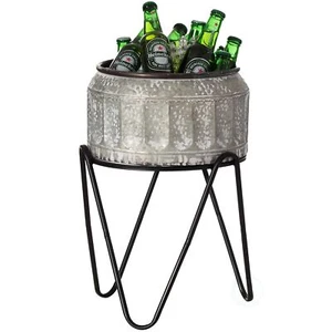 Silver Galvanized Metal Ice Bucket Beverage Cooler Tub with Stand Medium - Picture 1 of 7