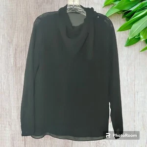 Zara Trafaluc Women's Black Sheer Tie Neck Blouse Size Medium Dark Romance - Picture 1 of 6