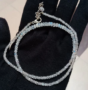 Natural Rainbow Moonstone Faceted Rondell Beads Necklace - Picture 1 of 4