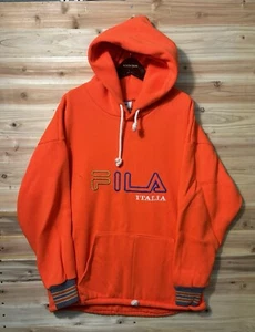 Vintage 80s FILA Italia Hoodie Sweatshirt Orange Made In Italy Sz XL Embroidered - Picture 1 of 11