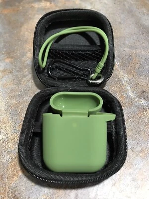 Силиконовый водонепроницаемый чехол для AirPods 1 2 + чехол для переноски с застежкой и крючком оливковый зеленый - Изображение 1 из 4