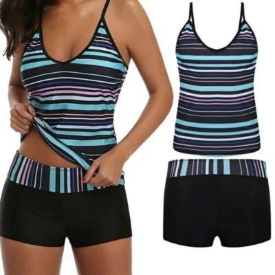 Women Ladies Tankini Set with Boy Shorts Padded Swimsuit Bathing Swim Costume - Image 1 of 4