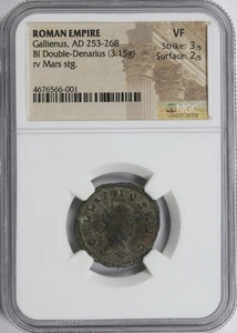 Imperio Romano Galieno BI Doble Denario (253-268 dC) En muy buen estado NGC Marte Standing Rev. - Imagen 1 de 4