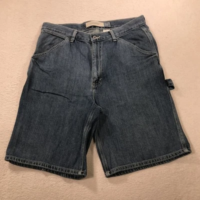复古 GAP 木匠短裤男式 34 蓝色牛仔布宽松嘻哈溜冰鞋 90 年代 Y2K — 第 1/4 张图片
