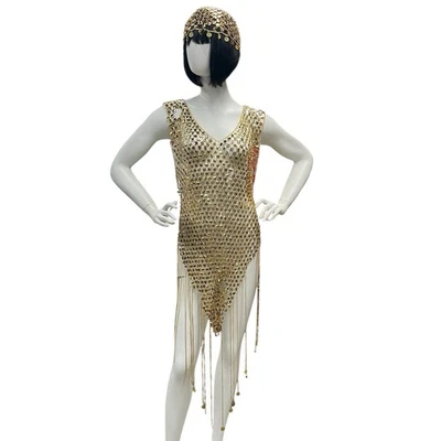 RARE Late 1960's Paco Rabanne Gold Chainmail Mini Dress And Headpiece / SM READ! - Image 1 of 4