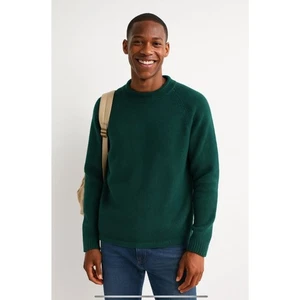 J CREW SWEATER VINTAGE 90S COTTON ROLLED CREWNECK FOREST GREEN PREPPY MEN XL - Picture 1 of 9