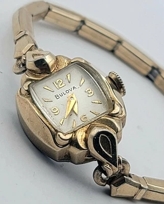 SB1-A: 1956 Bulova Reloj Damas 17J 6BD 10K RGP Vestido Vintage Estilo Art Deco Foto 1 de 4