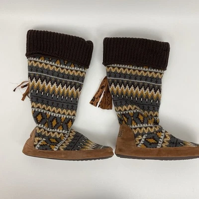 Muk Luks Knit Slipper Boots Fair Isle Cozy Winter Cottagecore Tassel Retro Y2K 9 - Image 1 of 4