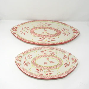 Temptations by Tara Old World Oval Serving Platter Set of 2 Red Cream 18" & 12" - Picture 1 of 14