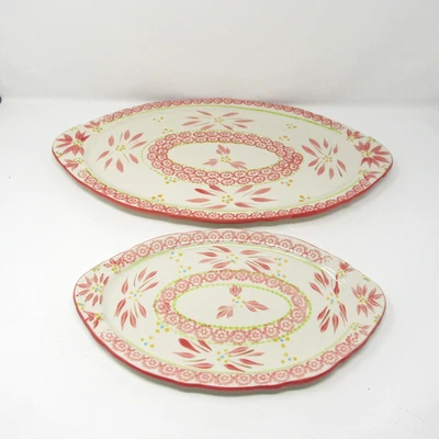 Temptations by Tara Old World Oval Serving Platter Set of 2 Red Cream 18" & 12" - Image 1 of 4