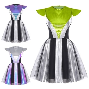 Women Astronaut Costume Carnival Space Alien Themed Party Short Dress Club - Picture 1 of 37