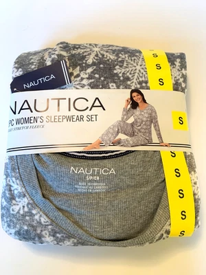 *NUEVO CON ETIQUETAS* Conjunto de ropa de dormir para mujer Nautica 2 piezas talla SM sedoso elástico polar-gris Foto 1 de 4