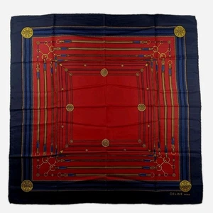 Celine Paris Silk Scarf Scarves Headband Blue Navy Vintang Hand Rolled  26"×26" - Picture 1 of 7