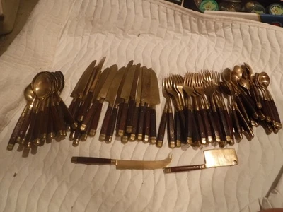 76 Pcs - Thailand Bronze / Brass Rosewood Handled Flatware - Beautiful - Image 1 of 4