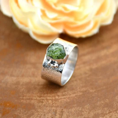 Raw Peridot Designer Ring 925 Sterling Silver August Birthstone Gift for Her - Image 1 of 4