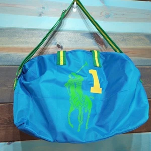 Bolso de Gimnasio Polo Ralph Lauren Fragancia Big Pony Lona Azul Amarillo Correa para el Hombro - Imagen 1 de 5