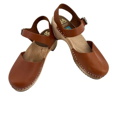 Zuecos MIA Sofía-Equipaje Cuero Correa al Tobillo Zapatos de Madera Marrón Talla 36 EE. UU. 5,5-6 Foto 1 de 4