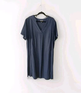 Autograph Blue Shift Dress Size 16 Pockets Linen Blend - Picture 1 of 9