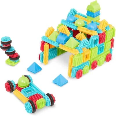 112 Piece Multicolor Bristle Building Blocks Set With 8 Wheels For Kids - Image 1 of 4