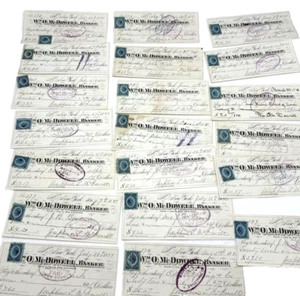 Wm O McDowell Banker NY (Lot of 20 Checks) 1887 Revenue Liberty 2 Cent Stamp - Picture 1 of 3