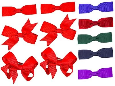 6 PIECE /3 Pairs SET Girls Small School Hair Bow Grosgrain Ribbon Clips Colours - Image 1 of 3