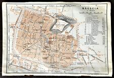 1909 ANTIQUE COLOR CITY MAP of BRESCIA, ITALY ~ Original = Baedeker